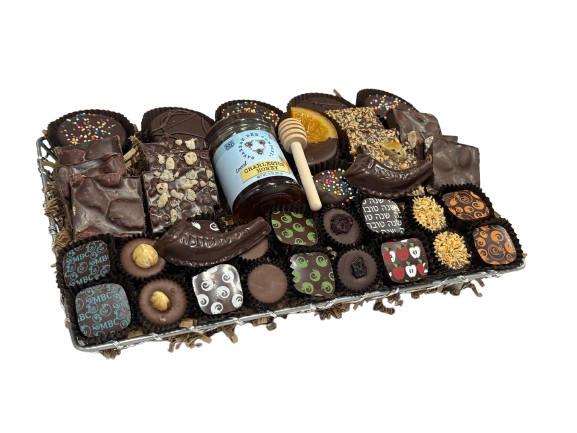 Rosh Hashanah Shimmering Mesh Chocolate Gift Basket Premium